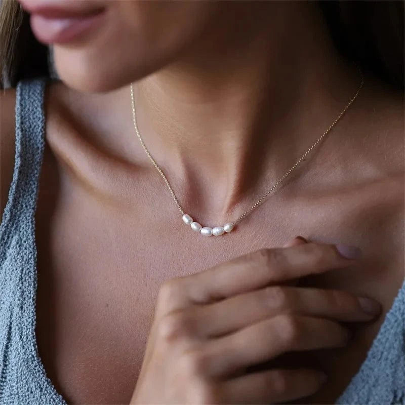 Fashion Korean Party Jewelry Irregular Baroque Pearl Beads Stainless Steel Clavicle Necklace