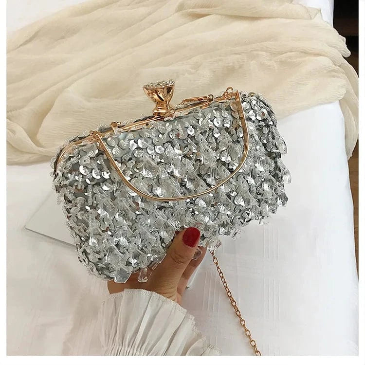 Fashion Ladies Hard Chains Charming Sequin Clutch Bag Party Glitter Unique Colorful Women Bling Pearl Beaded Clutch Evening Bags