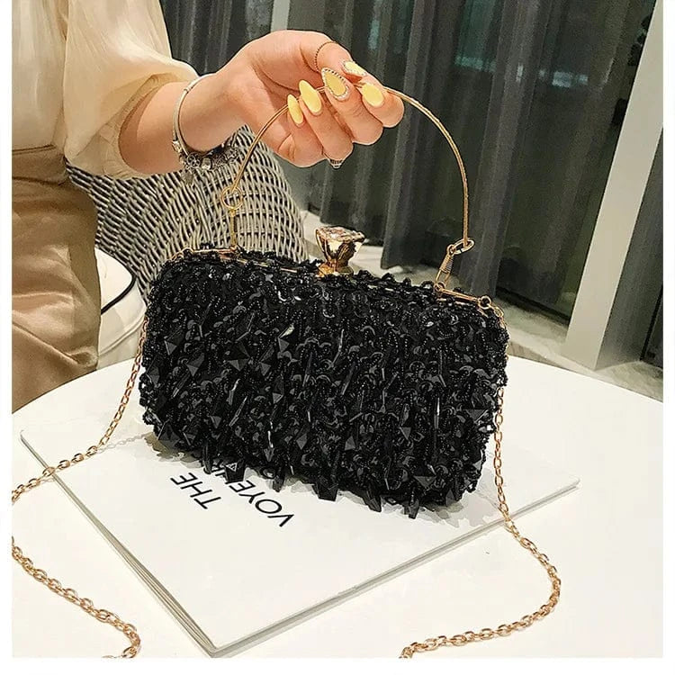 Fashion Ladies Hard Chains Charming Sequin Clutch Bag Party Glitter Unique Colorful Women Bling Pearl Beaded Clutch Evening Bags