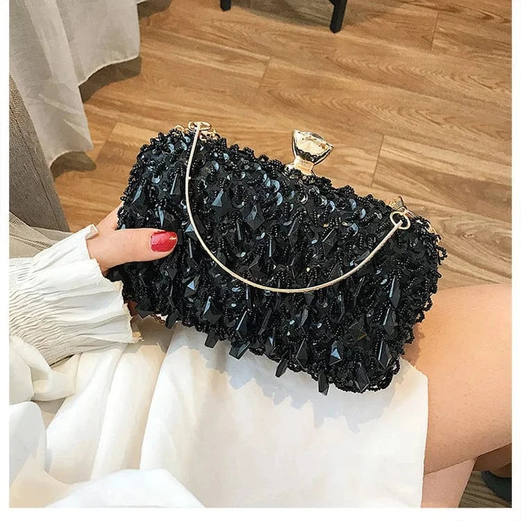Fashion Ladies Hard Chains Charming Sequin Clutch Bag Party Glitter Unique Colorful Women Bling Pearl Beaded Clutch Evening Bags