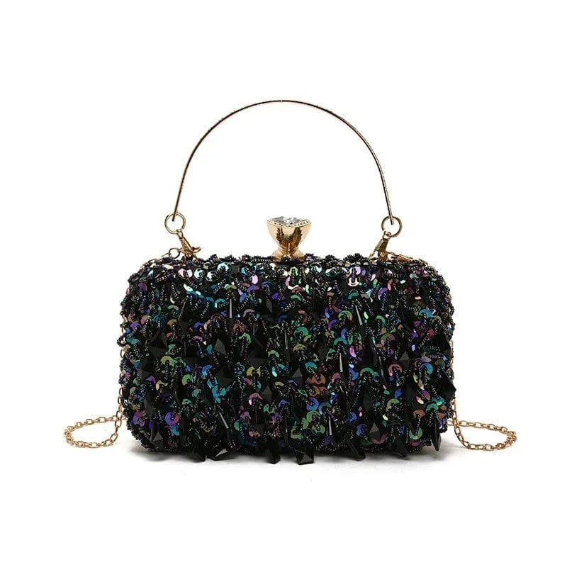 Fashion Ladies Hard Chains Charming Sequin Clutch Bag Party Glitter Unique Colorful Women Bling Pearl Beaded Clutch Evening Bags