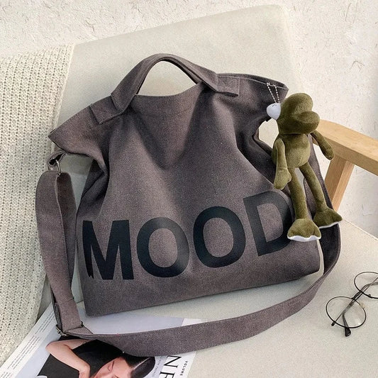 Fashion Letters Printing INS Class Shoulder Bags Large Capacity Canvas Handbags Zipper Closure Book Bag