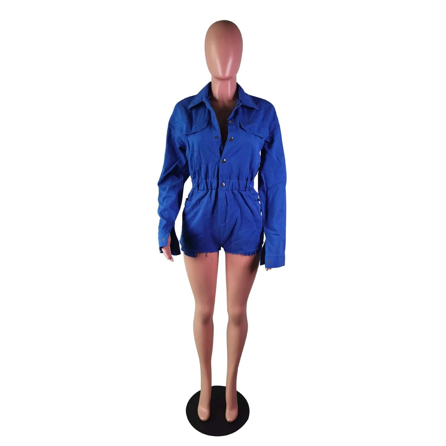 Fashion Long Sleeve Denim jumpsuit Women Fall Winter Casual Cute Girls Romper Ladies One Piece Blue Jean Short Romper Pocket