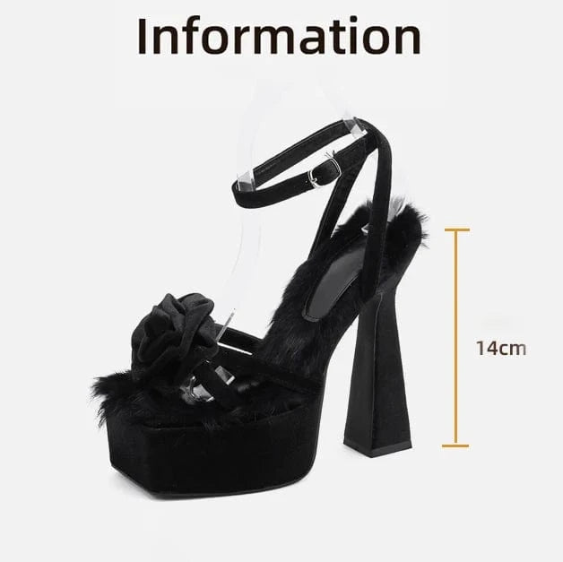 Fashion Mao Mao hate sky high sandals women's thick heel waterproof platform model catwalk rose square high heels 2024