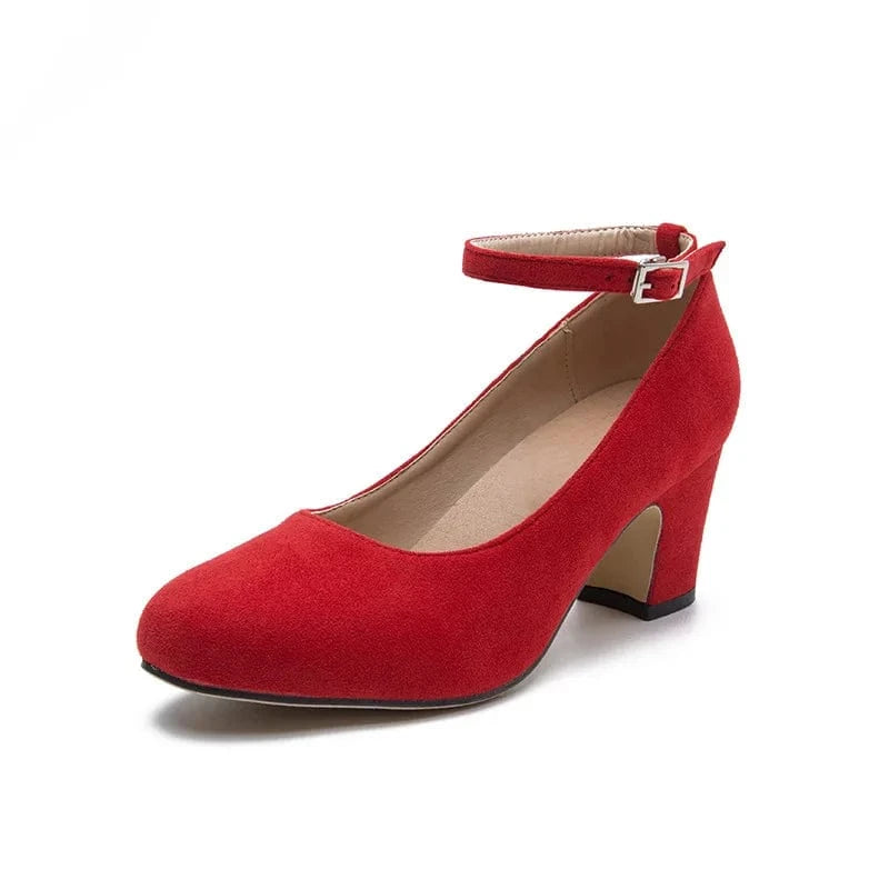 Fashion Mary Jane Shoes Round-toe Red Block Heels Female Spring T-strap Buckle Dress Shoes