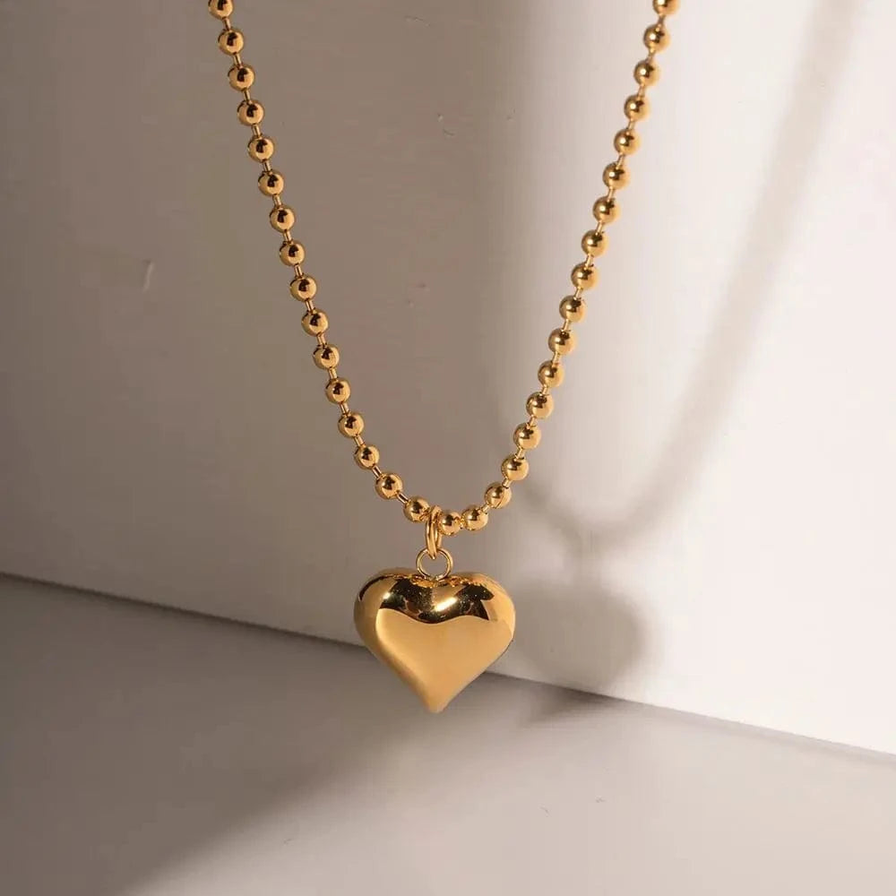 fashion / N2133 N2133 18K Gold Plated Stainless Steel Gift Beaded Chain 3D Dimensional Chunky Heart Pendant Sweater Necklace