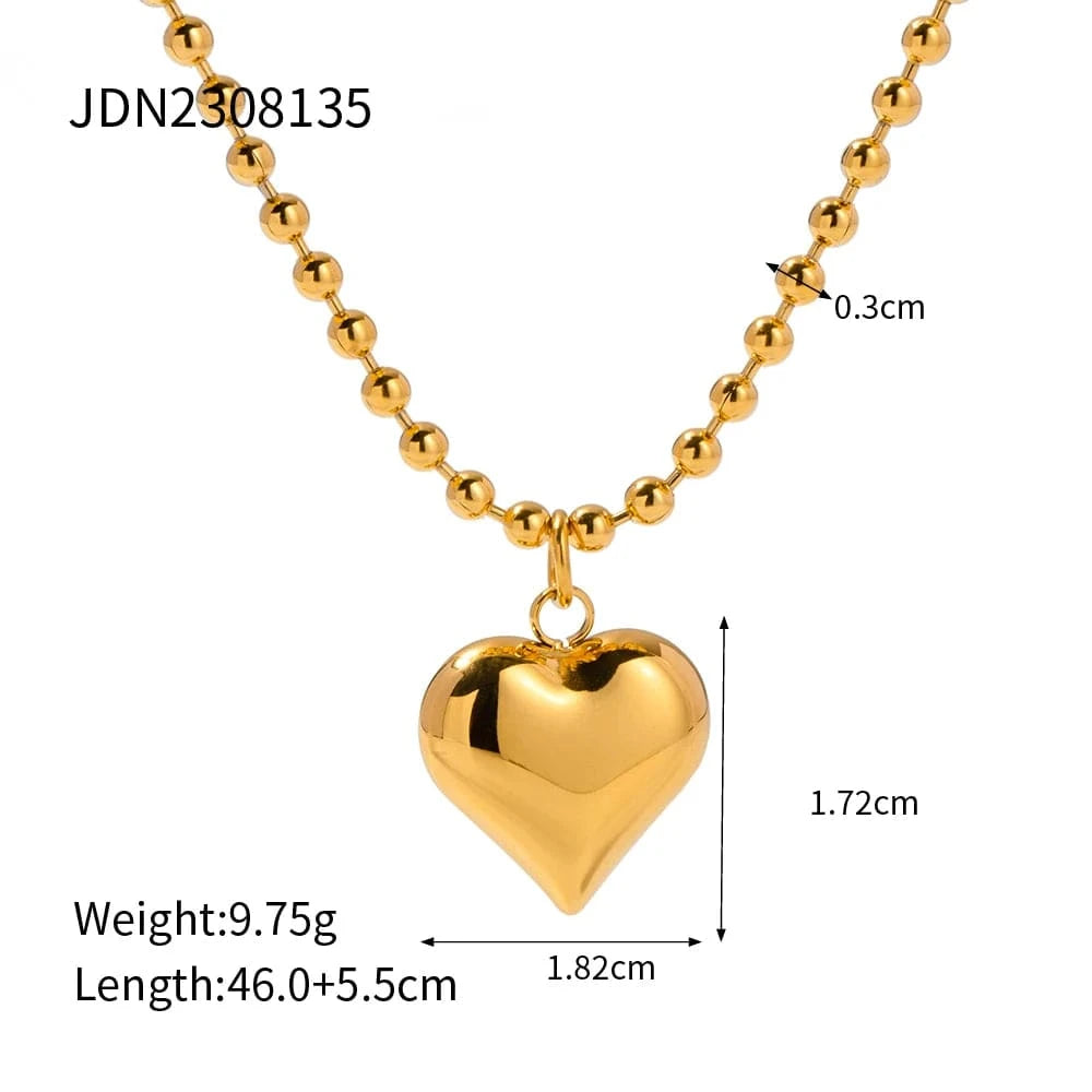 fashion / N2133 N2133 18K Gold Plated Stainless Steel Gift Beaded Chain 3D Dimensional Chunky Heart Pendant Sweater Necklace