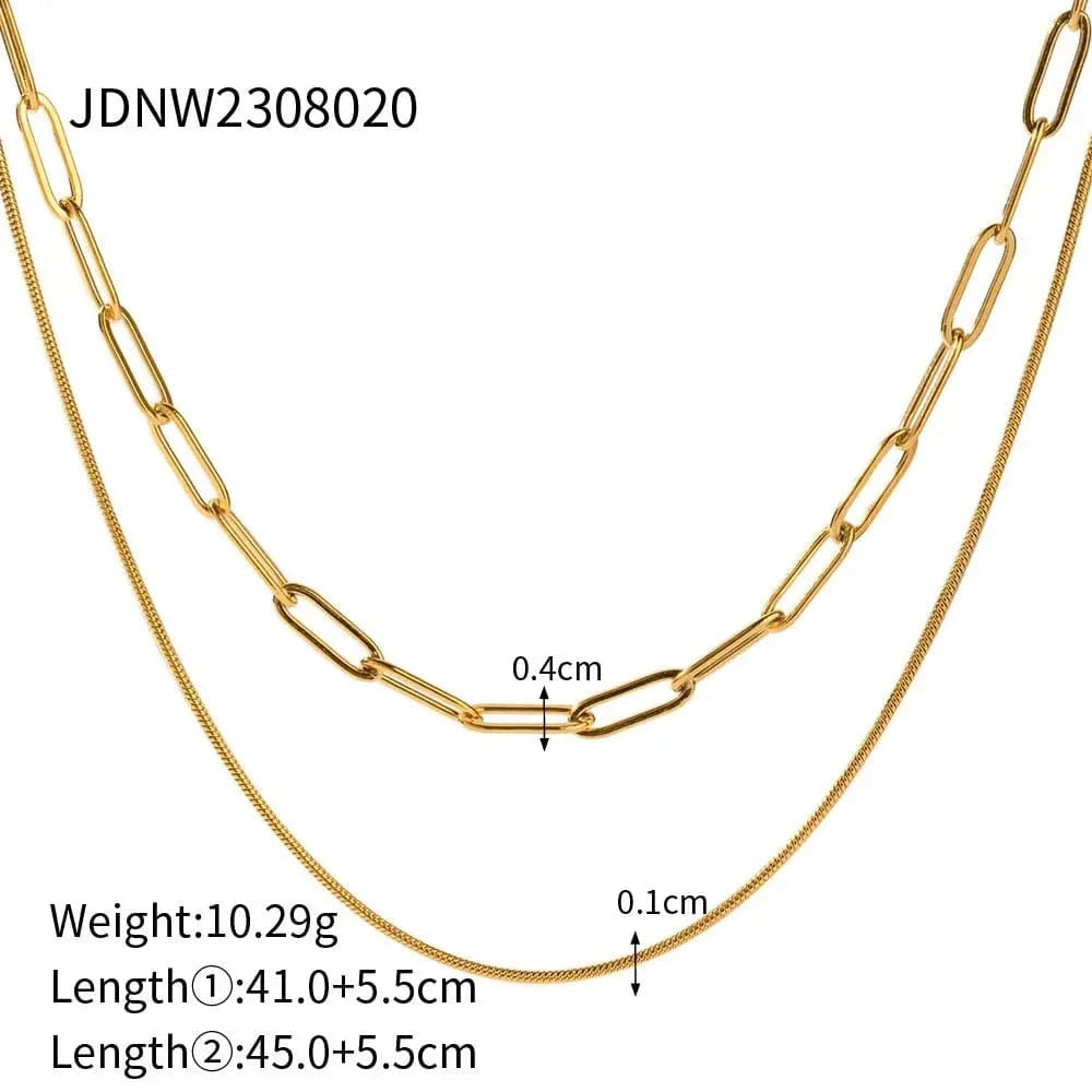 fashion / N2195 N2195 Fashion Waterproof 18K Gold Stainless Steel Jewelry Gift Double Layer Mulit Link Chain Choker Simple Necklace for Women
