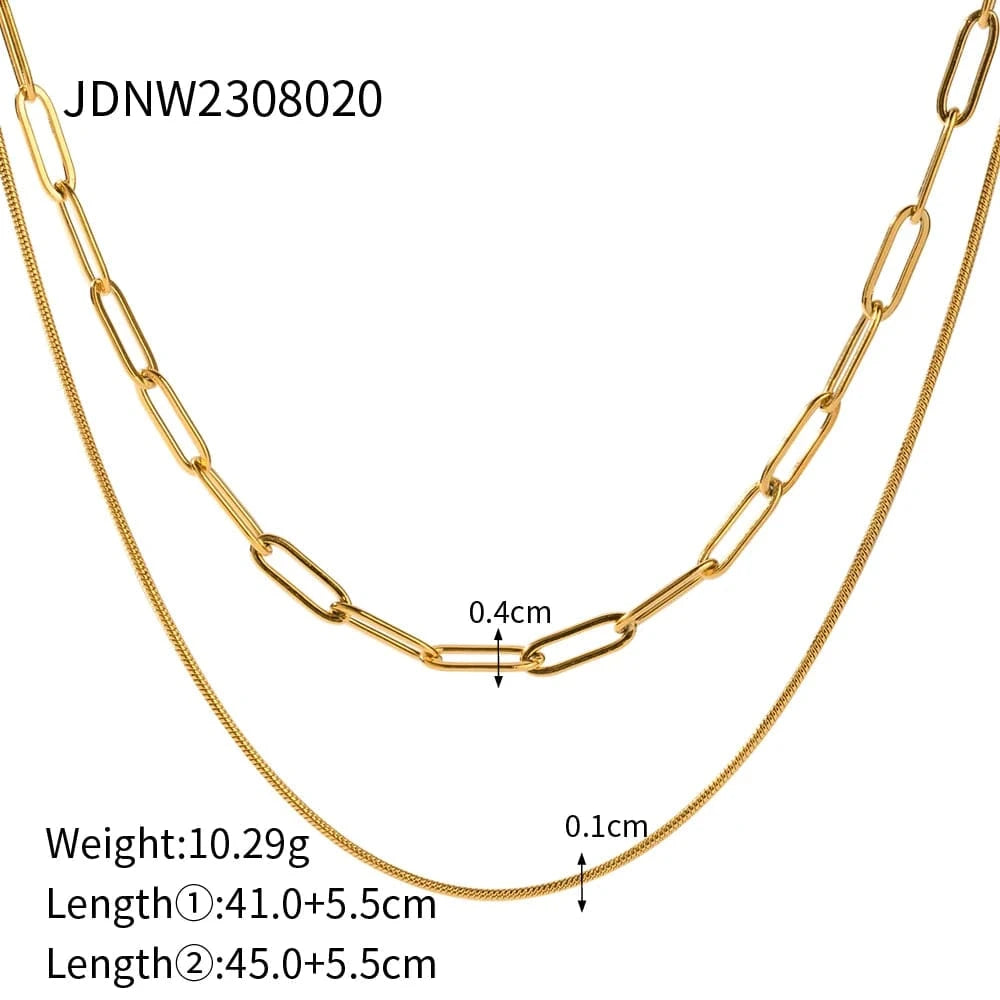fashion / N2195 N2195 Fashion Waterproof 18K Gold Stainless Steel Jewelry Gift Double Layer Mulit Link Chain Choker Simple Necklace for Women