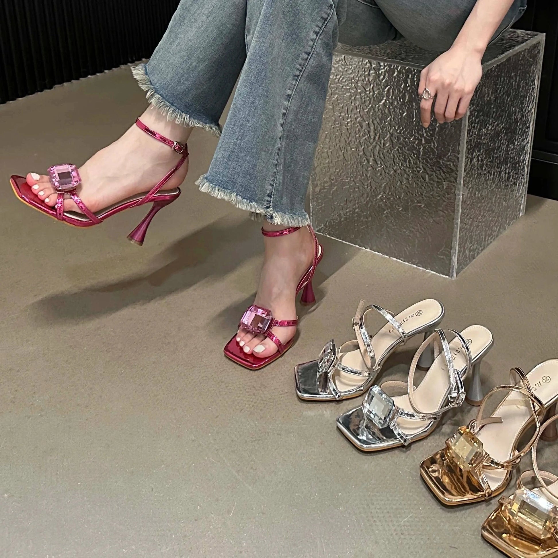 Fashion New 2024 fashion new large diamond buckle with high heel sandals party women's shoes