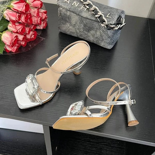Fashion New 2024 fashion new large diamond buckle with high heel sandals party women's shoes