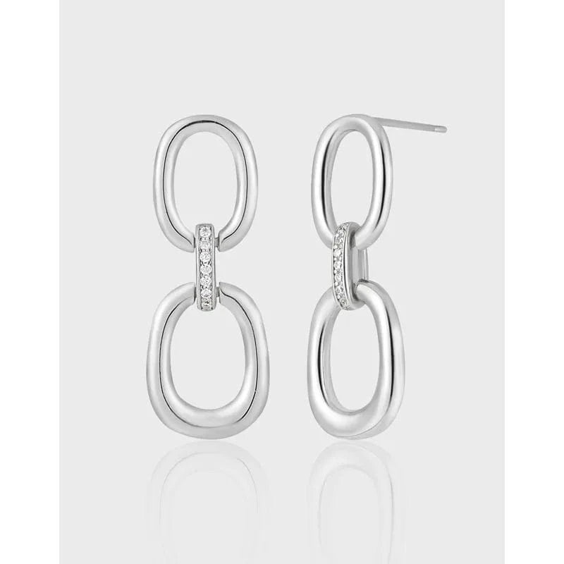Fashion New 925 Sterling Silver Oval Round Long CZ Zircon Stud Earrings For Girls Party Gifts Jewelry