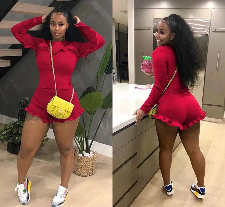 Fashion New Casual Two Piece Set Women Full Sleeve Top Short Outfits Pleated Ruched Patchwork Solid Street Lounge 2 Piece Set