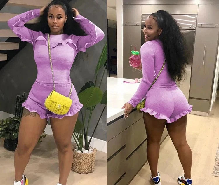 Fashion New Casual Two Piece Set Women Full Sleeve Top Short Outfits Pleated Ruched Patchwork Solid Street Lounge 2 Piece Set