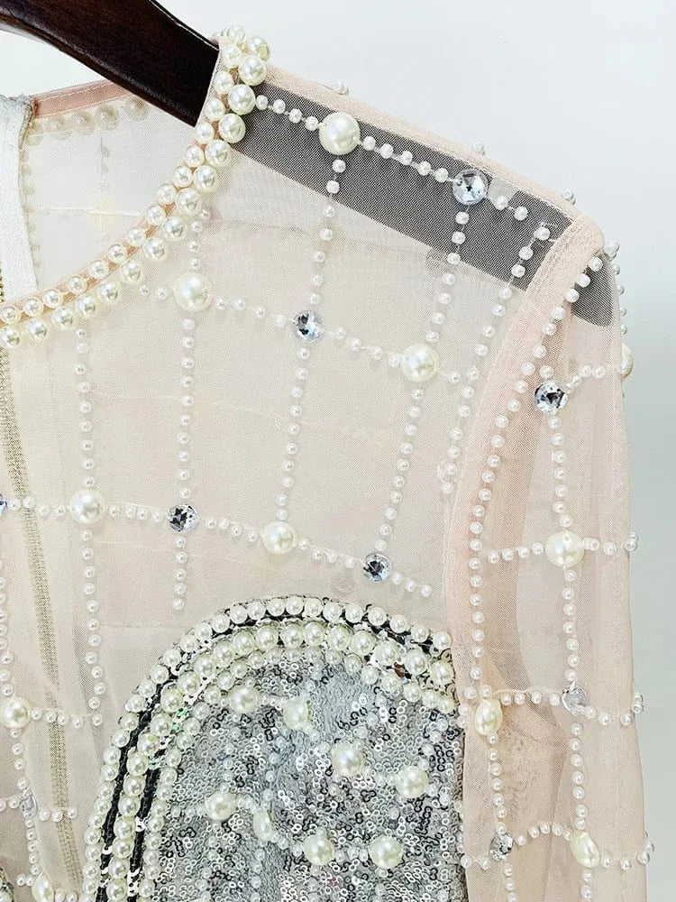 Fashion New Designer  Long Sleeve Celebrity Evening Sexy Hand Beading Bodycon Party Club Dress