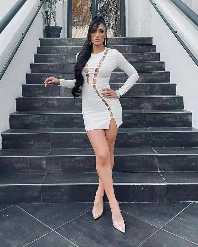 Fashion Party Clothing Celebrity Runway Long Sleeve White Evening Dresses