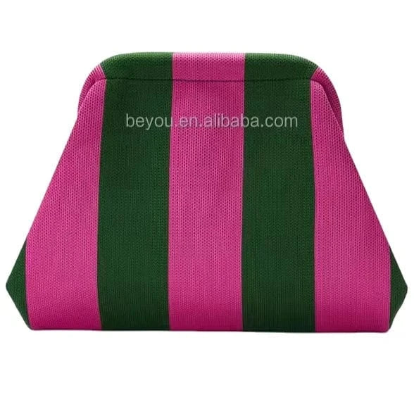 Fashion Pink Green Striped Clutch Bag Women's Everyday Purse Environmentally Friendly Portable Daily Makeup Bag