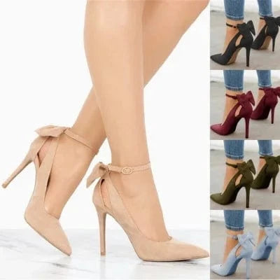 Fashion Plus Size 34-43 Bowknot Shoes Women Pointed Toe High Heels Woman Thin Heels Ladies Sexy Pumps Ladies Buckle Strap Shoes