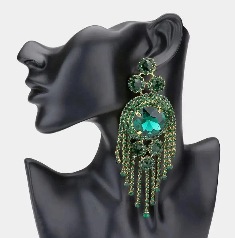 Fashion Rhinestone Long Tassel Earrings Exaggerated Round Crystal Stud Earrings 2022 Jewelry for Queen Party