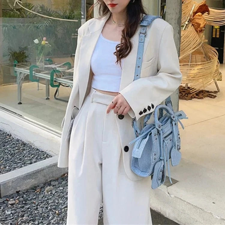 Fashion Rivet Shoulder Bag Summer New Female Luxury Handbags Vintage Velvet Denim Bag for Women