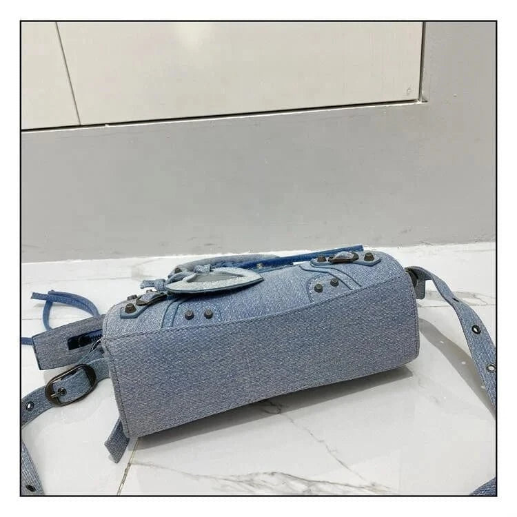 Fashion Rivet Shoulder Bag Summer New Female Luxury Handbags Vintage Velvet Denim Bag for Women