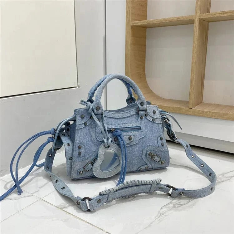Fashion Rivet Shoulder Bag Summer New Female Luxury Handbags Vintage Velvet Denim Bag for Women