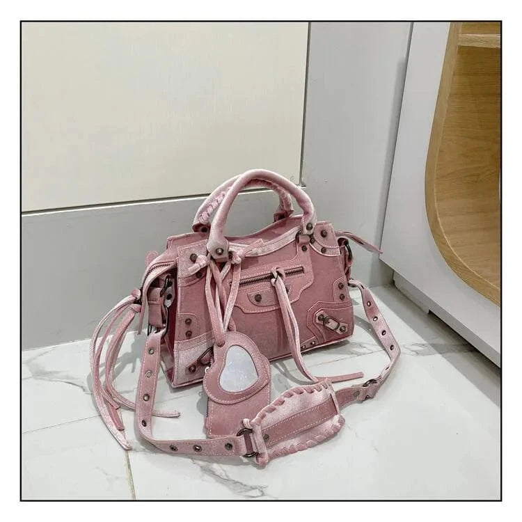 Fashion Rivet Shoulder Bag Summer New Female Luxury Handbags Vintage Velvet Denim Bag for Women