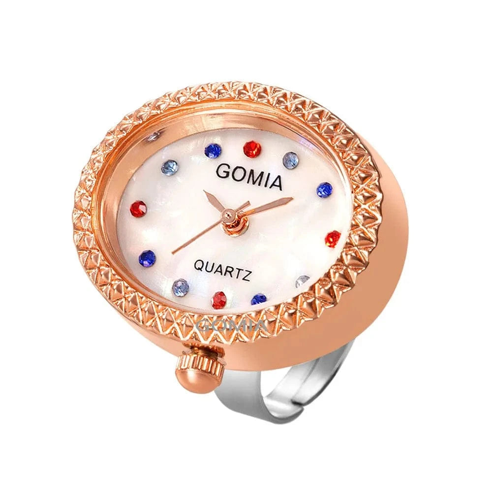Fashion / Rose Gold 2024 New Style Women Girl's Min Finger Watch Open Ring Watches Rings Clock Colorful Crystal Quartz Watch Dropshipping