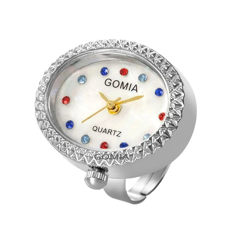 Fashion / Silver 2024 New Style Women Girl's Min Finger Watch Open Ring Watches Rings Clock Colorful Crystal Quartz Watch Dropshipping