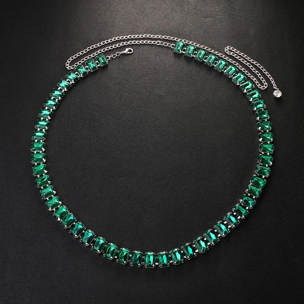 Fashion / silver Fashion Charm Layered Geometric Green Rhinestone Waist Chain Jewelry For Women Sexy Party Gifts Belly Belt Body Chain Wholesale