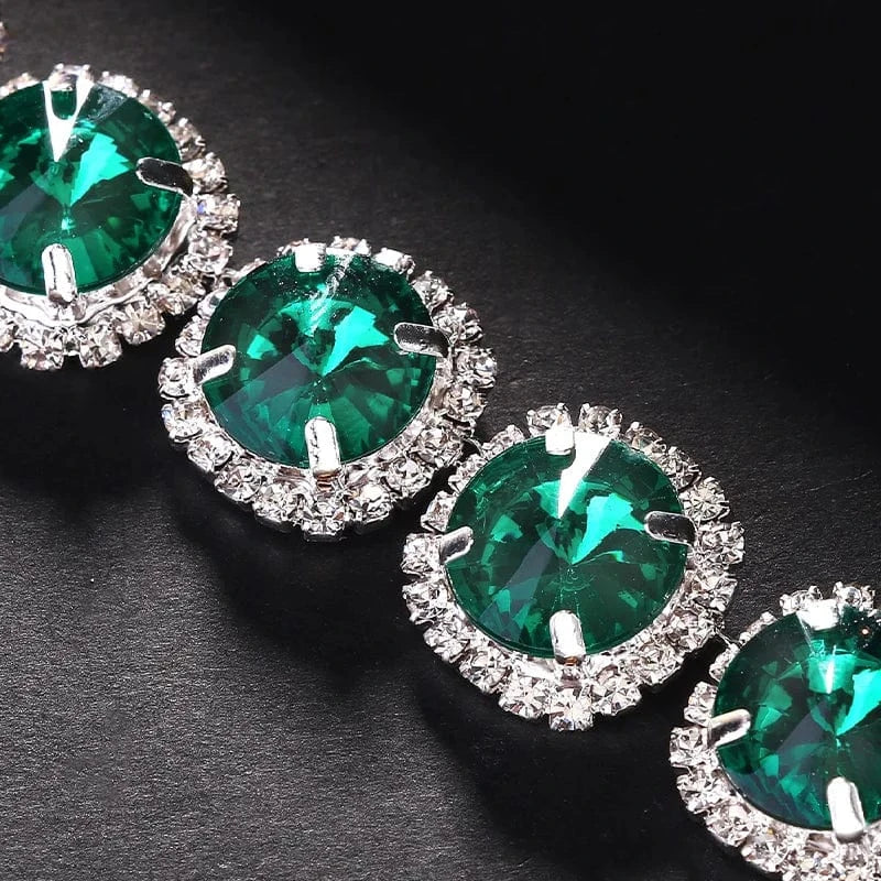 fashion / silver Fashion Green Rhinestone Bride Jewelry Set Wedding Accessories Luxury Green Crystal Necklace Earring Set Wholesale