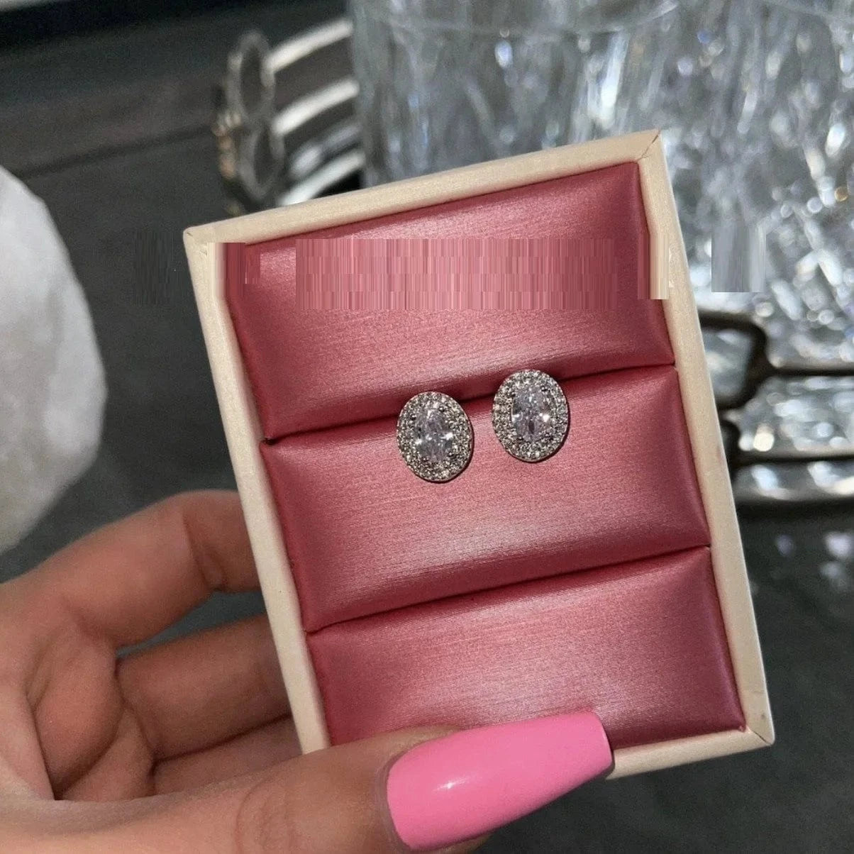 Fashion Silver Gold Plated Iced Out Big Oval Egg Shaped Stud Earring Full Mini Bling CZ Paved Around Two Laps Women Jewelry