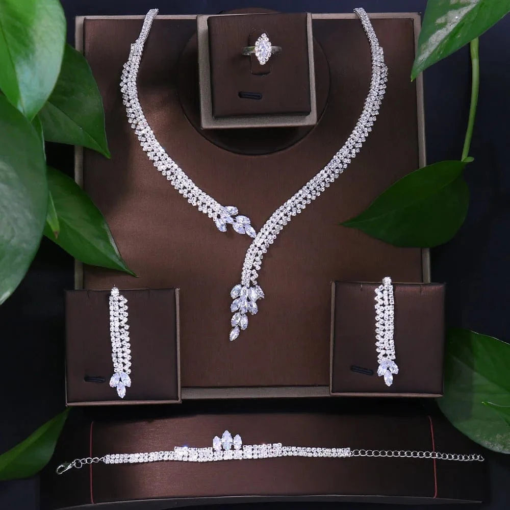 Fashion / silver Luxury Zircon Water Drop Necklace Set Geometry Crystal Necklace Women Dress Accessories Fashion Jewelry