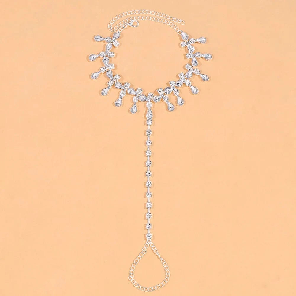 fashion / silver Waterdrop Anklet Rhinestone Accessories Summer Foot Jewelry For Women Crystal Ankle Chain Accessory
