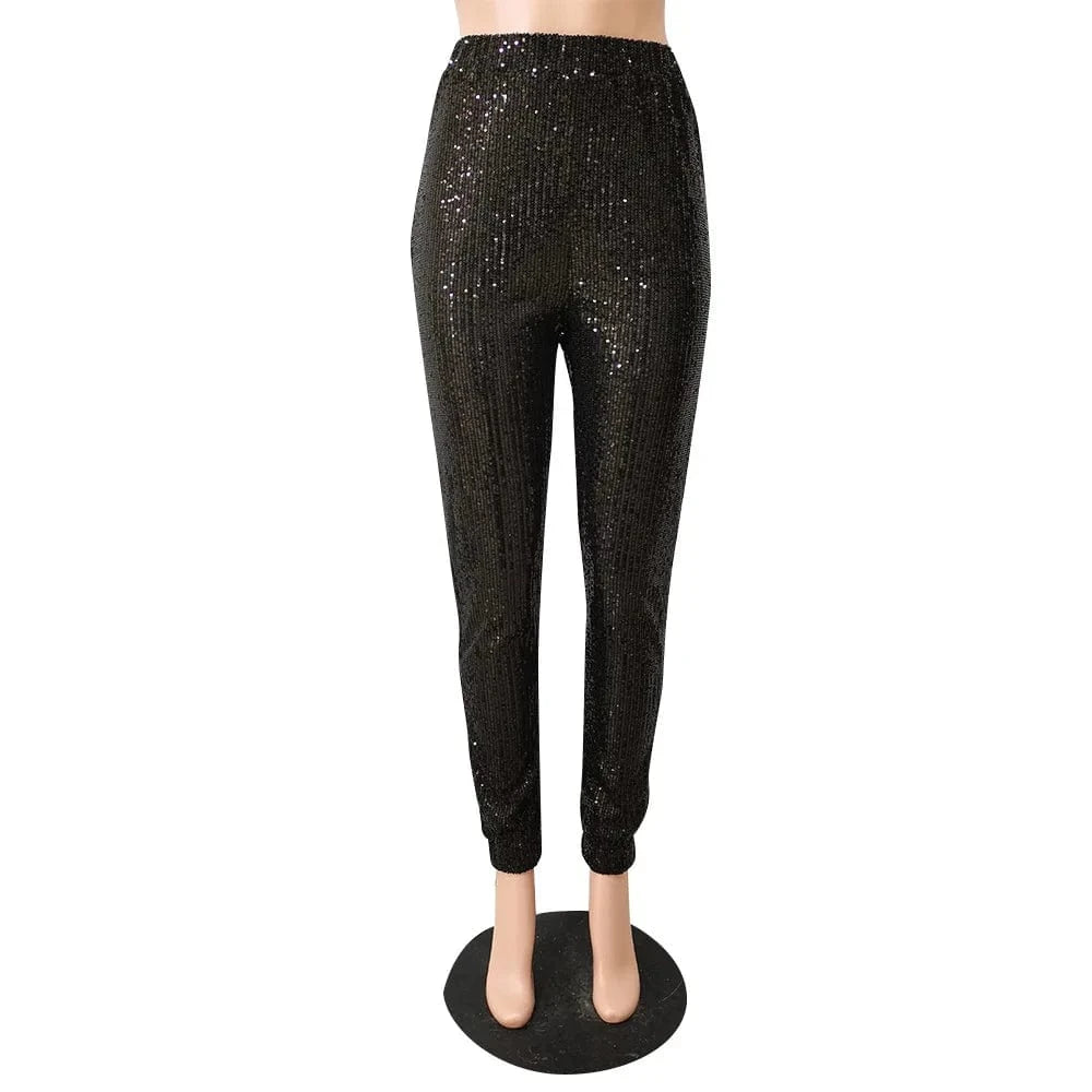 Fashion Streetwear Sequin Trousers 2023 Spring Elastic Pencil Pants Clubwear Glitter Tight Casual Long Women Jogging Pants