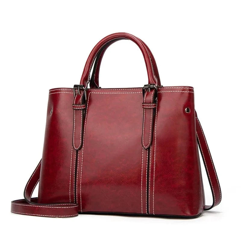 Fashion style vegan oil PU tote ladies shoulder luxury hand bag leather bags women handbags
