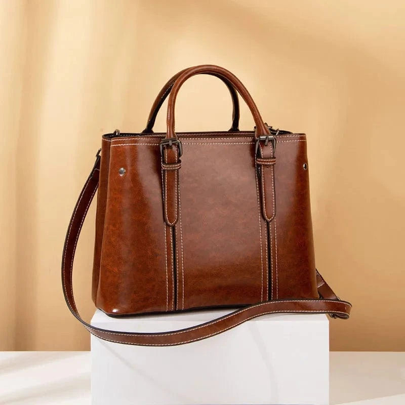 Fashion style vegan oil PU tote ladies shoulder luxury hand bag leather bags women handbags