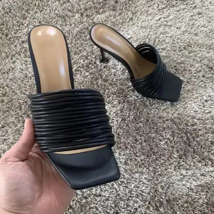 Fashion Summer High Thin Heel Women Sandals Square Toe Party Dress Shoes Ankle Strap High Heeled Sandals Sexy