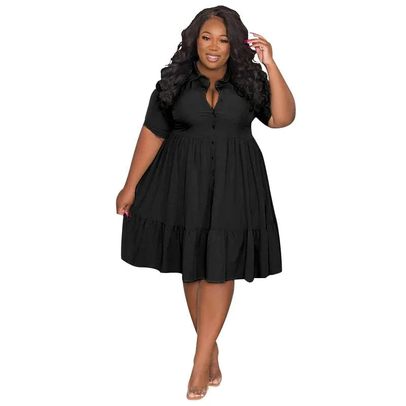 Fashion Summer Short Sleeve Casual Dress 2024 Elegant One Piece Lady Shirt Dress Plus Size Women Dresses