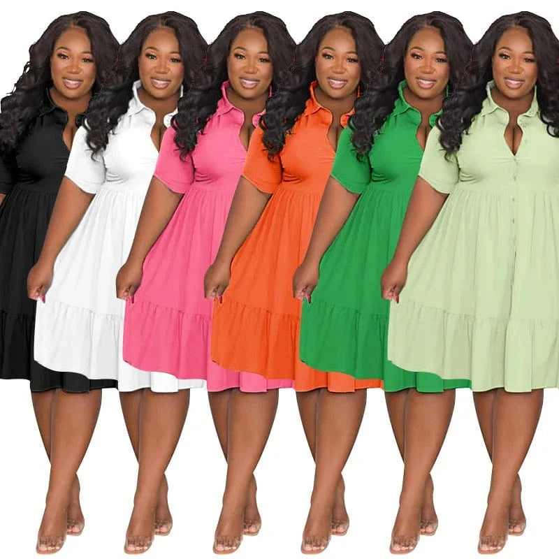 Fashion Summer Short Sleeve Casual Dress 2024 Elegant One Piece Lady Shirt Dress Plus Size Women Dresses