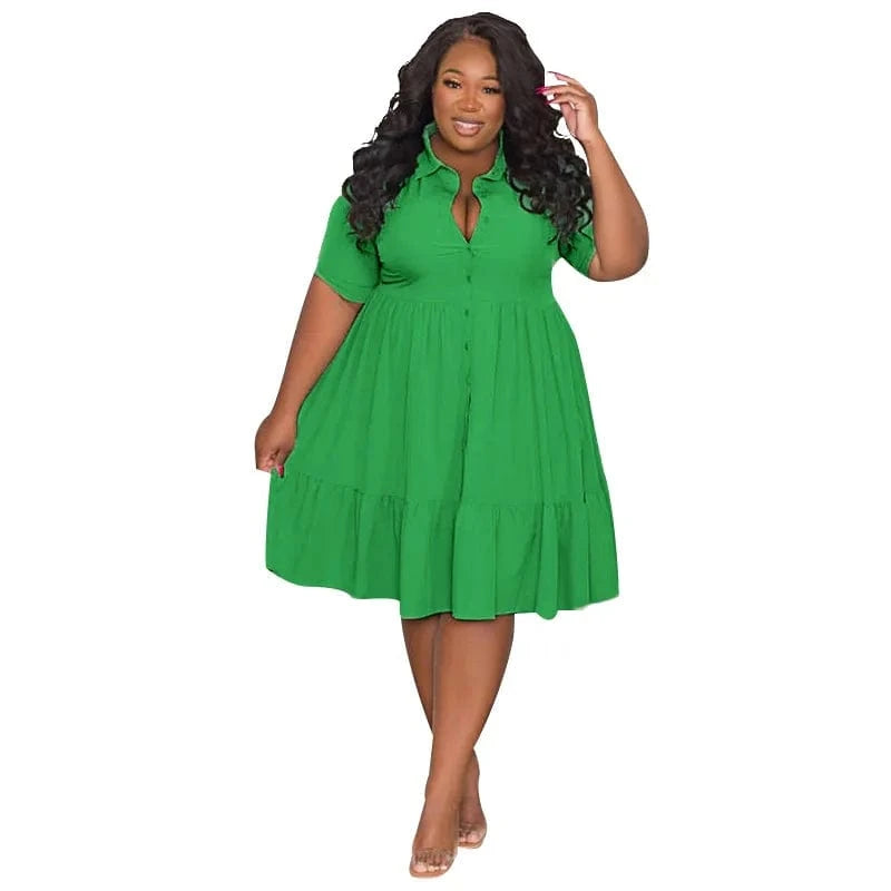 Fashion Summer Short Sleeve Casual Dress 2024 Elegant One Piece Lady Shirt Dress Plus Size Women Dresses
