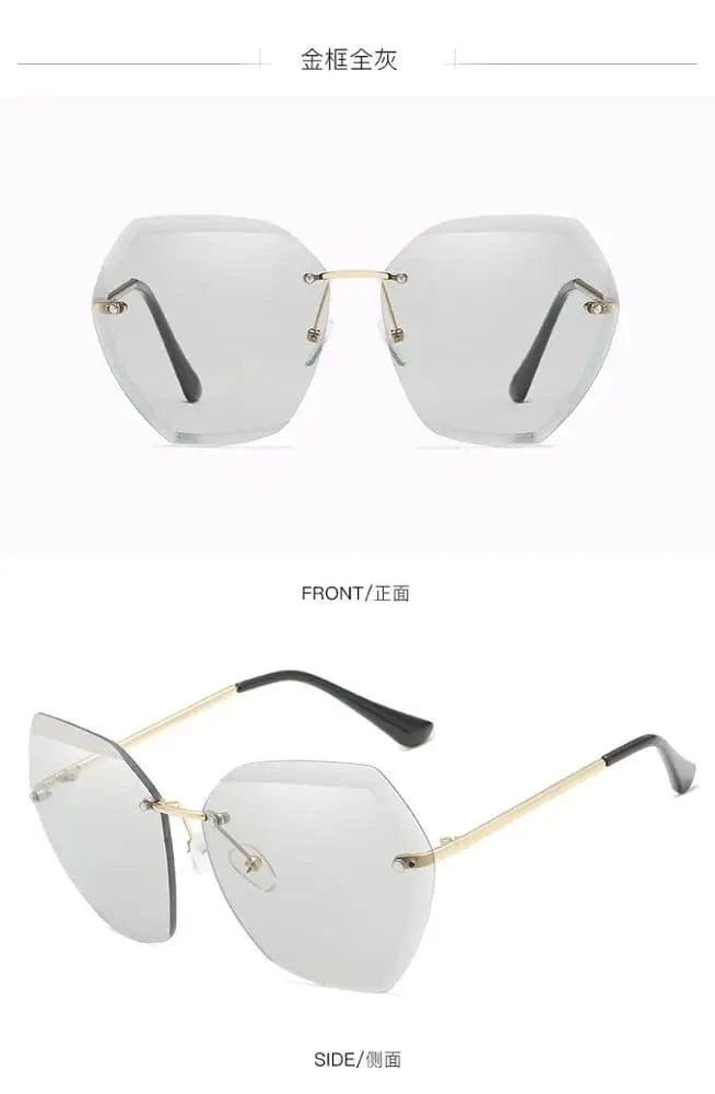 Fashion sunglasses / C1 2024 New Style Custom Fashion Retro Women Sun Glasses Frameless Unique Wholesale Oversized Rimless luxury Sunglasses