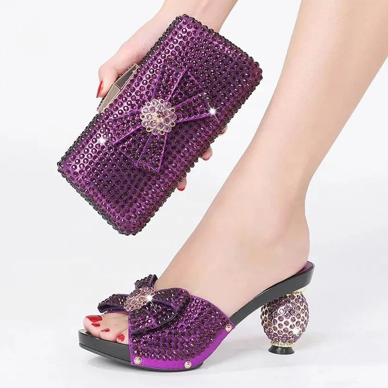 Fashion Trend New Design Luxury Elegant Lady Women Wedding Party Banquet Heels Shoes And Handbag Set For Women Heeled Sandals