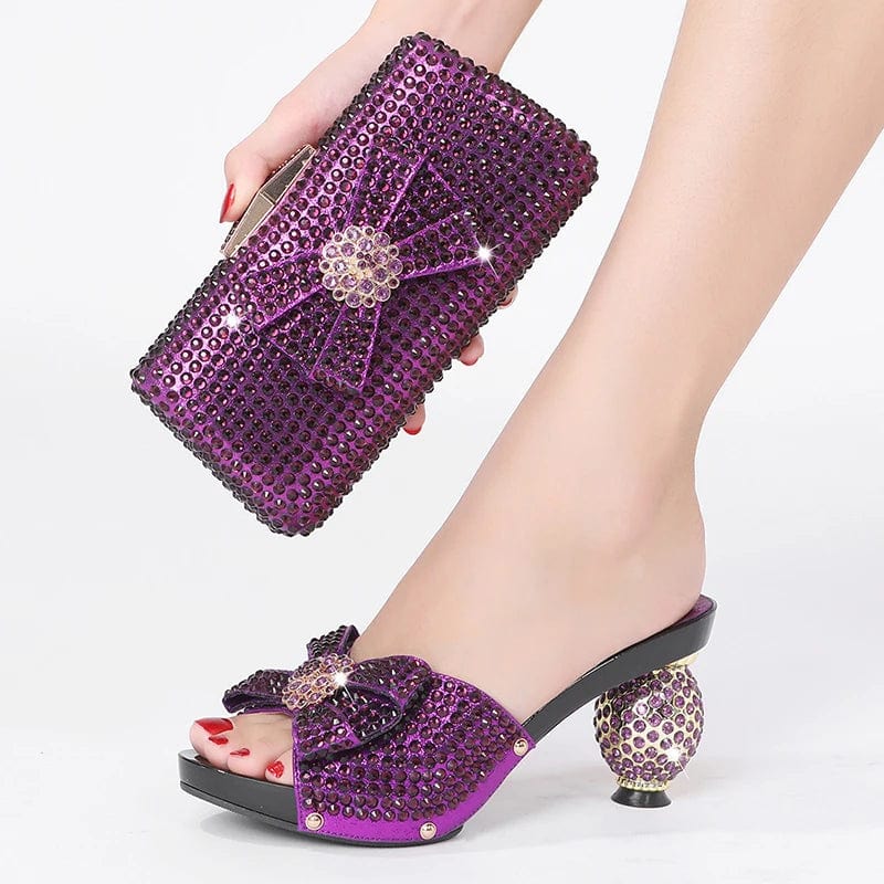 Fashion Trend New Design Luxury Elegant Lady Women Wedding Party Banquet Heels Shoes And Handbag Set For Women Heeled Sandals