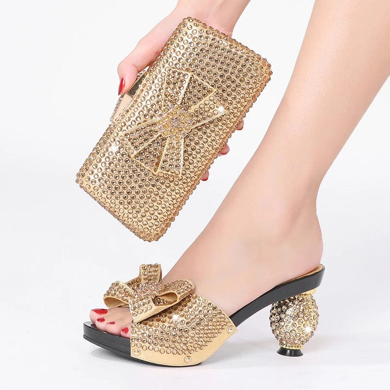 Fashion Trend New Design Luxury Elegant Lady Women Wedding Party Banquet Heels Shoes And Handbag Set For Women Heeled Sandals