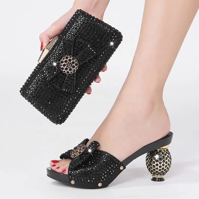 Fashion Trend New Design Luxury Elegant Lady Women Wedding Party Banquet Heels Shoes And Handbag Set For Women Heeled Sandals