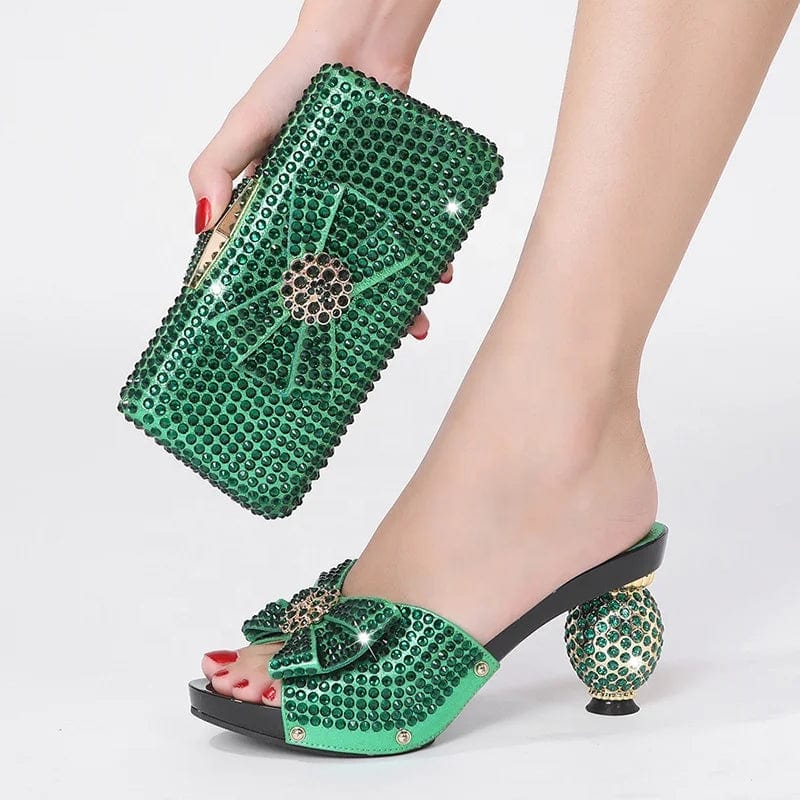 Fashion Trend New Design Luxury Elegant Lady Women Wedding Party Banquet Heels Shoes And Handbag Set For Women Heeled Sandals