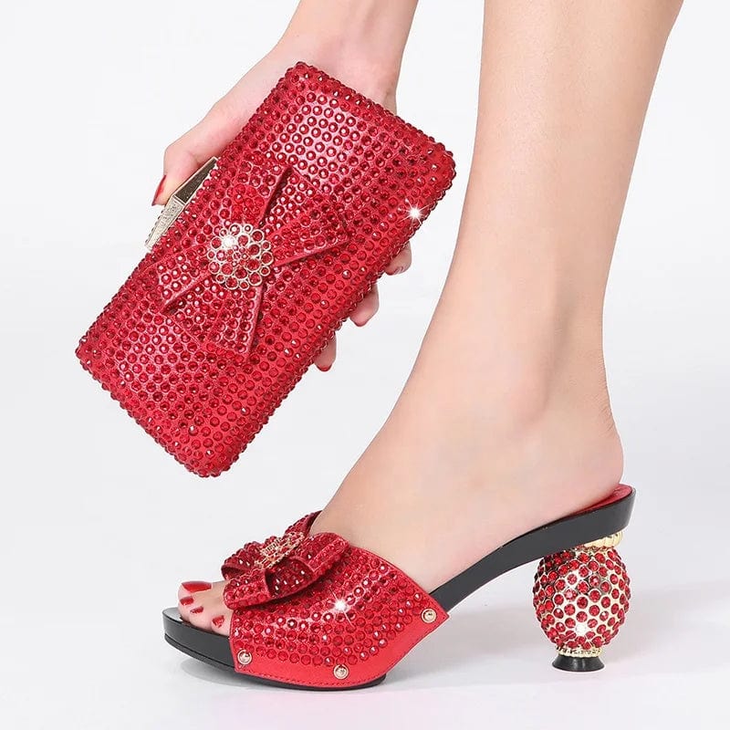 Fashion Trend New Design Luxury Elegant Lady Women Wedding Party Banquet Heels Shoes And Handbag Set For Women Heeled Sandals