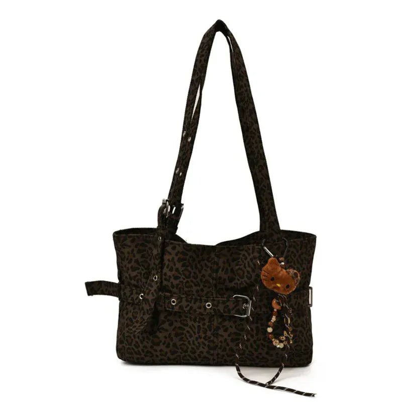 Fashion Versatile Leopard Print Tote Bag Women Large - capacity Canvas Shoulder Bag Work Commuting Relaxing Handbag With Pendant - SN Wigs & More