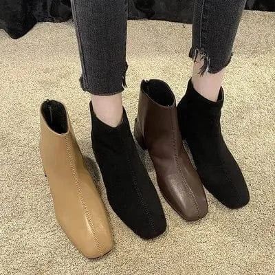 Fashion Winter Short Boots Comfortable Square Toe Shoes Plush Warm Zipper Square Heels Lady Shoes e Ankle Boots For Women